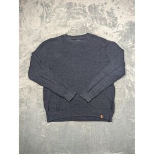 Roots Sweater Mens Large Blue Cotton Crewneck Knit Pullover Long Sleeve Logo